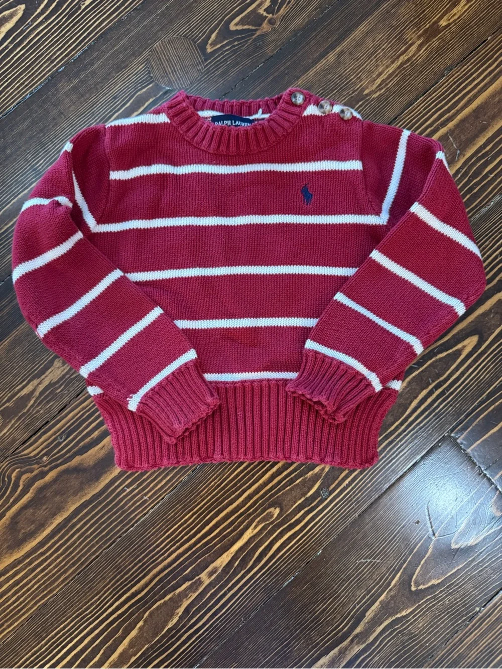 Ralph Lauren Toddler Red & White Striped Crewneck Sweater